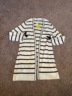 NWT Oprah Magazine for Talbots Black White Striped Cardigan Sweater L